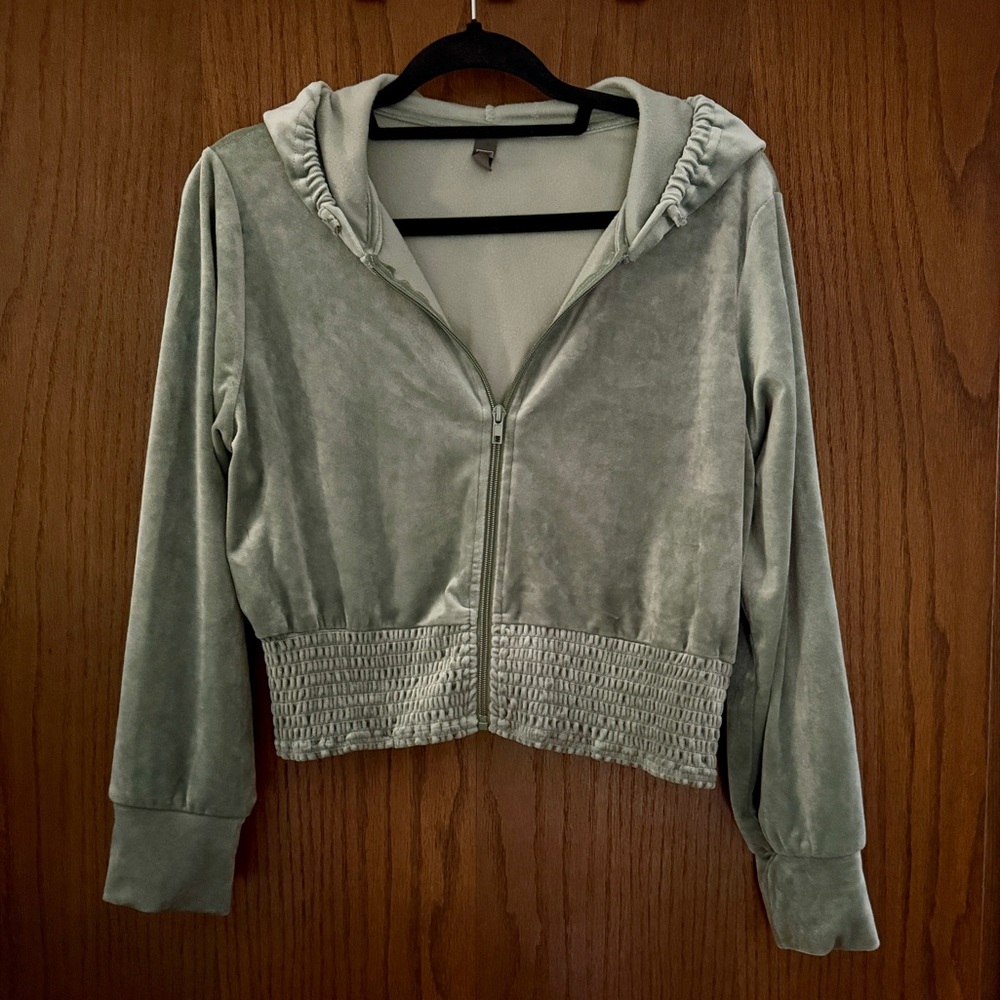 Francesca’s Sage Velvet Cropped Hoodie